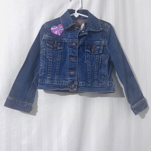 Levi Strauss Girls Denim Jean Jacket Size XS 4 EUC Upcycled Heart Patch